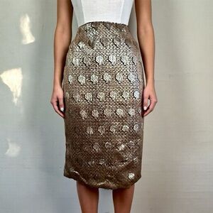 Vintage brocade Metallic Bronze gold Pencil Skirt rose 50s 60s mid century pinup